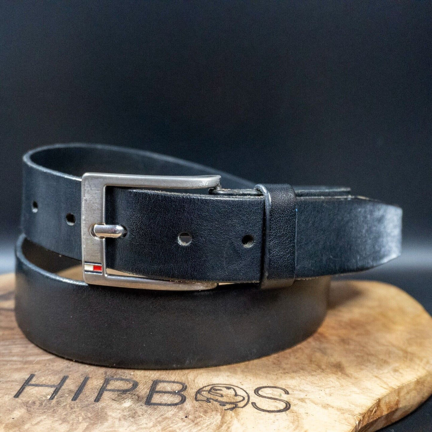 Tommy Hilfiger Mens Belt Vintage Leather Jeans Belt Black Size 36 - VintageThing