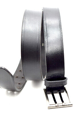 Sella Mens Belt Vintage Leather Double Pin Buckle Jeans Belt Black Size 36