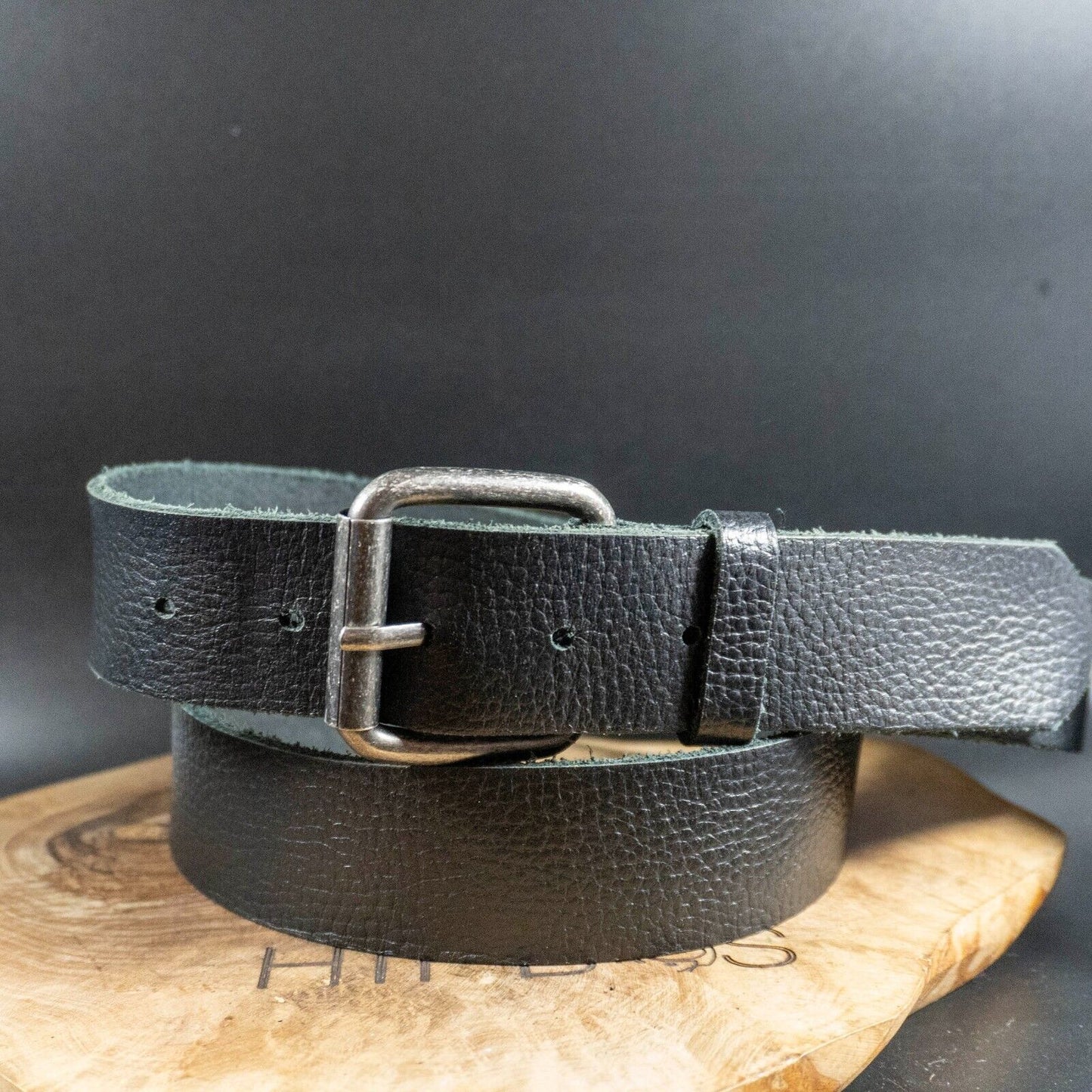 Vintage Mens Belt Handmade Leather Jeans Belt Black Size 38