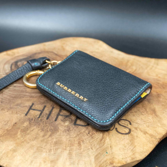 Burberry Authentic Leather Keychain Card Holder Card Wallet Blue