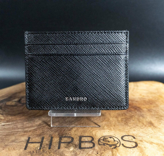 Sandro Leather Card Holder Embossed Logo Wallet Black Authentic