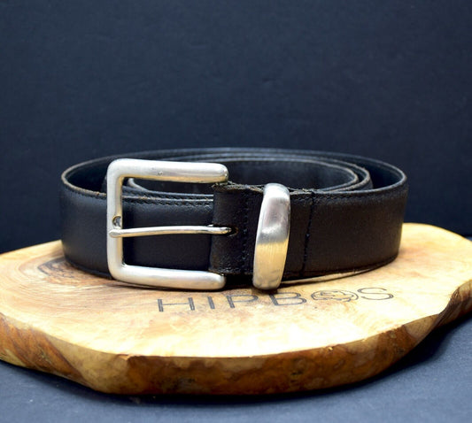 Vintage Mens Belt Handmade Leather Jeans Belt Black Size 38