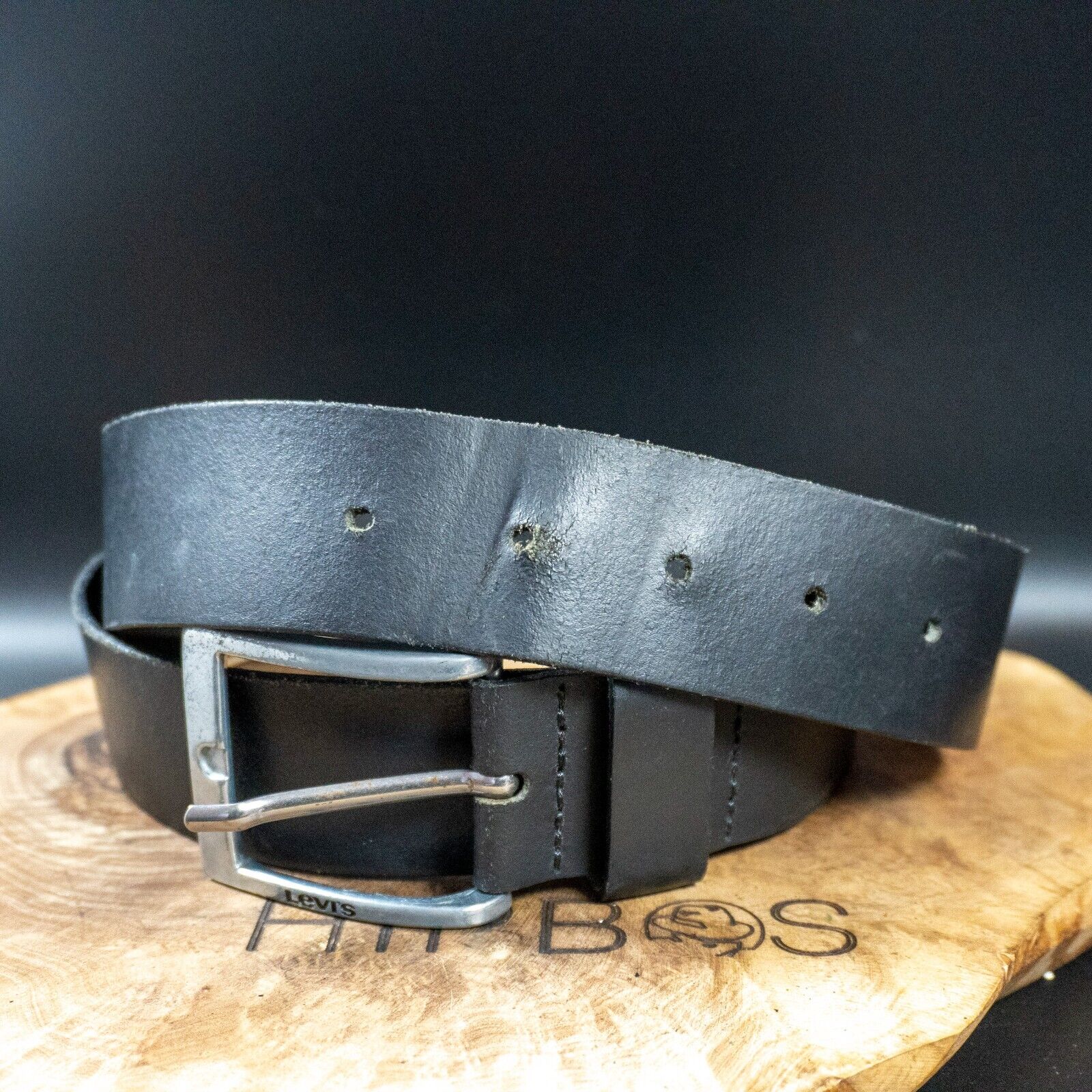 Levis Mens Belt Vintage Leather Belt Jeans Leather Belt Black Size 34 - VintageThing