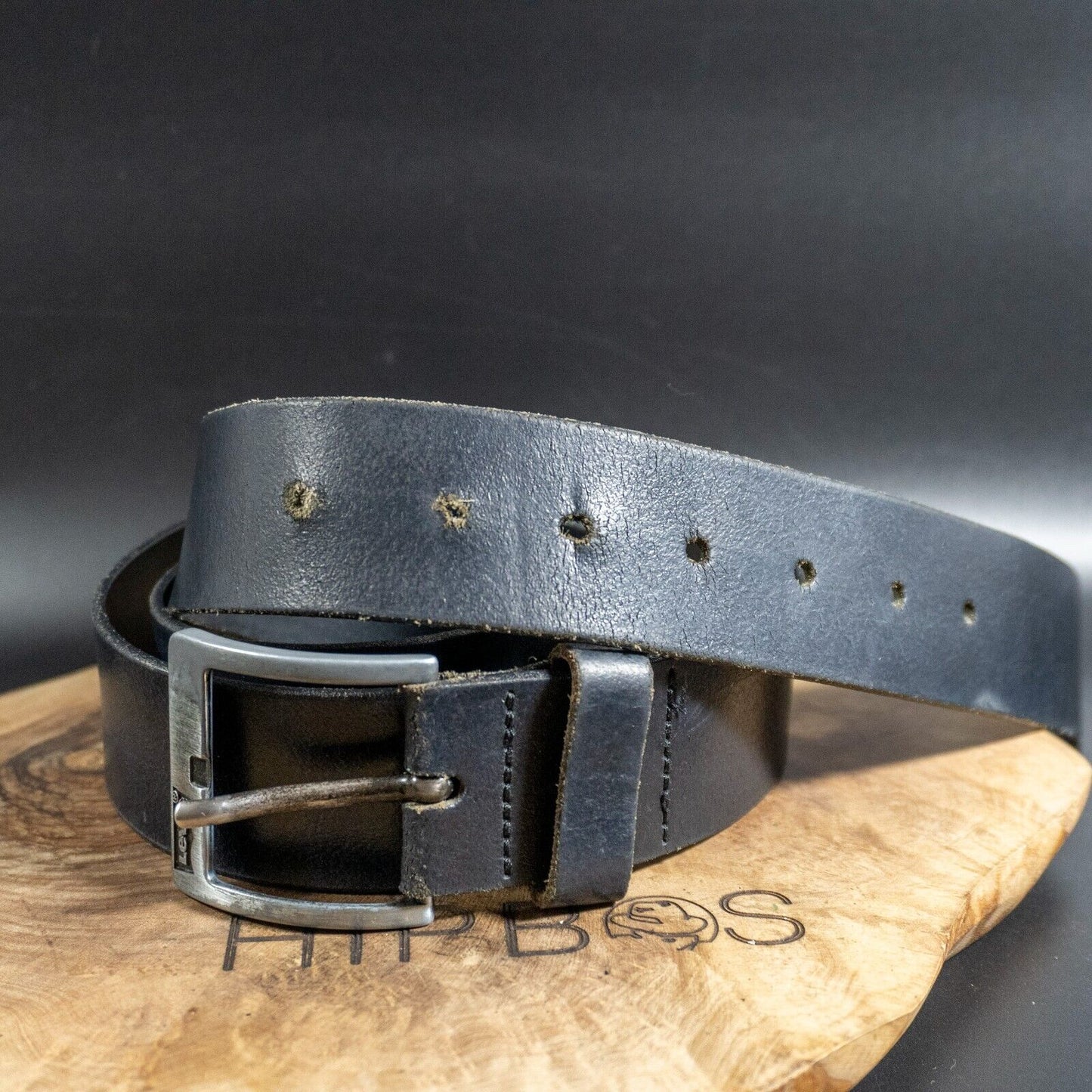 Levis Mens Belt Vintage Leather Belt Jeans Leather Belt Black Size 42 - VintageThing