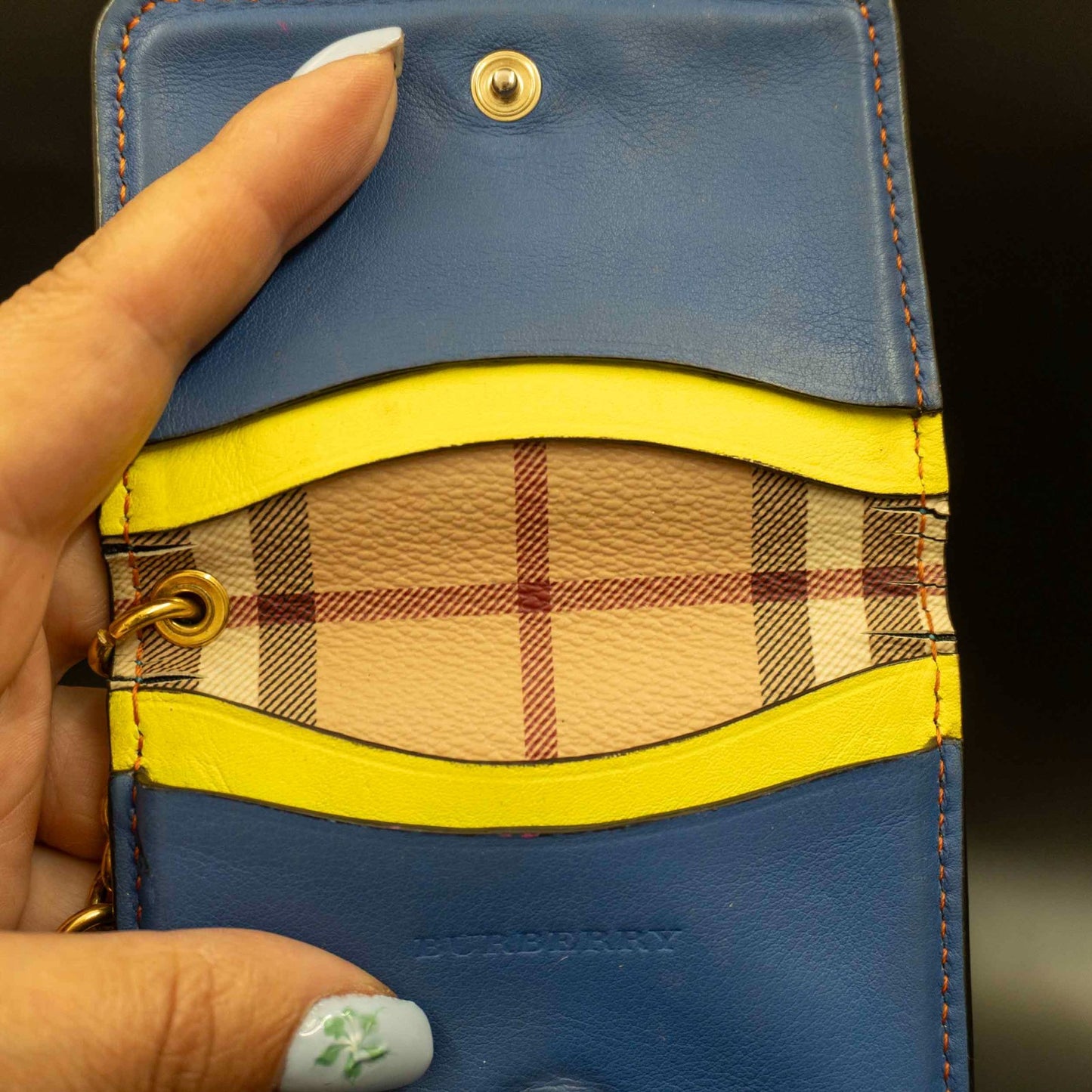 Burberry Authentic Leather Keychain Card Holder Card Wallet Blue