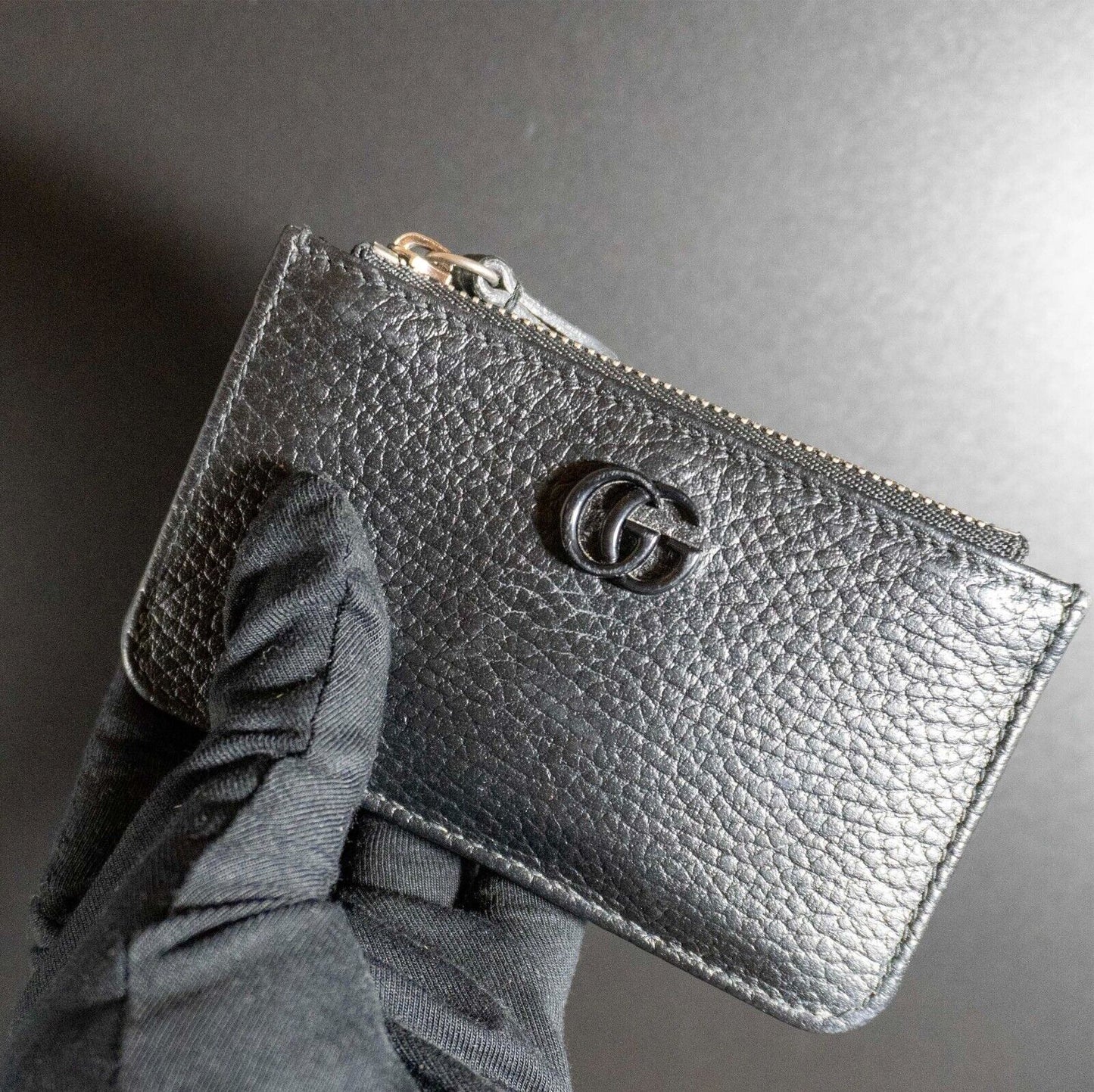 GUCCI Authentic GG Marmont Keychain Leather Card Holder Case Wallet Black