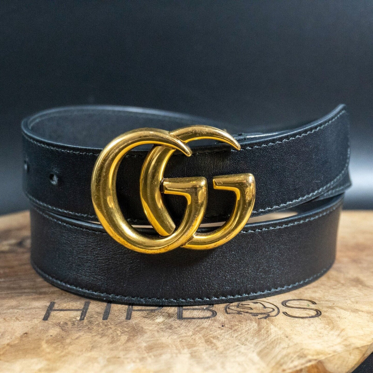 Gucci Mens Belt Slim Leather Belt with Double G Buckle Authentic Black Size 32 - VintageThing