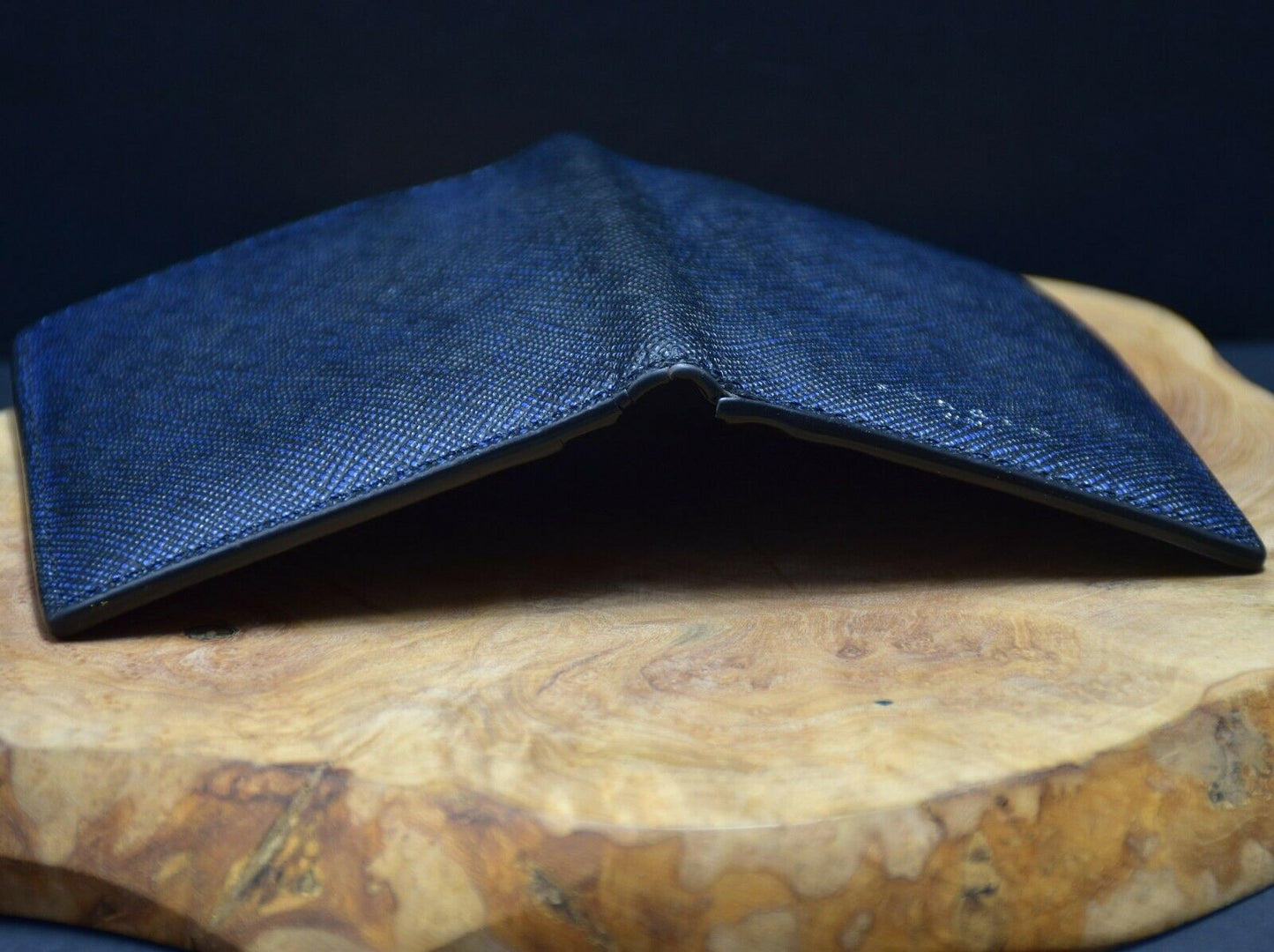 Sandro Leather Bifold Card Holder Embossed Logo Wallet Blue Authentic