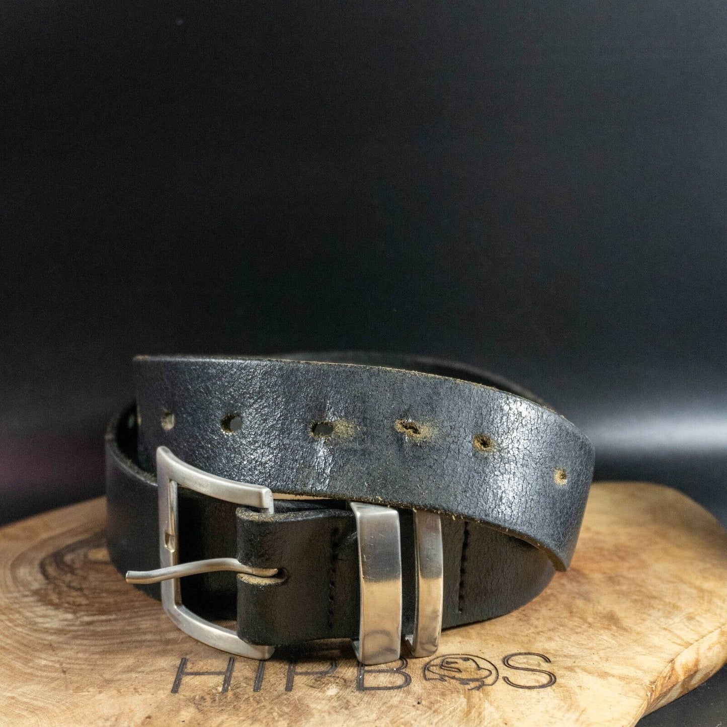 Vintage Mens Belt Handmade Leather Jeans Belt Black Size 30