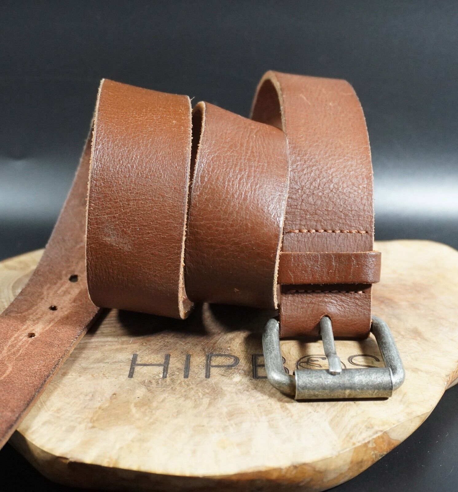 Vintage Mens Belt Handmade Vintage Leather Jeans Belt Brown Size 36 - VintageThing