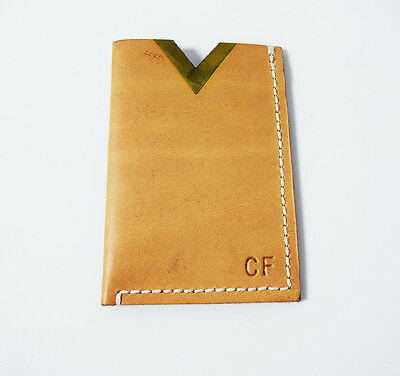 Hand Made Leather Business Card and Card Holder Wallet Light Brown