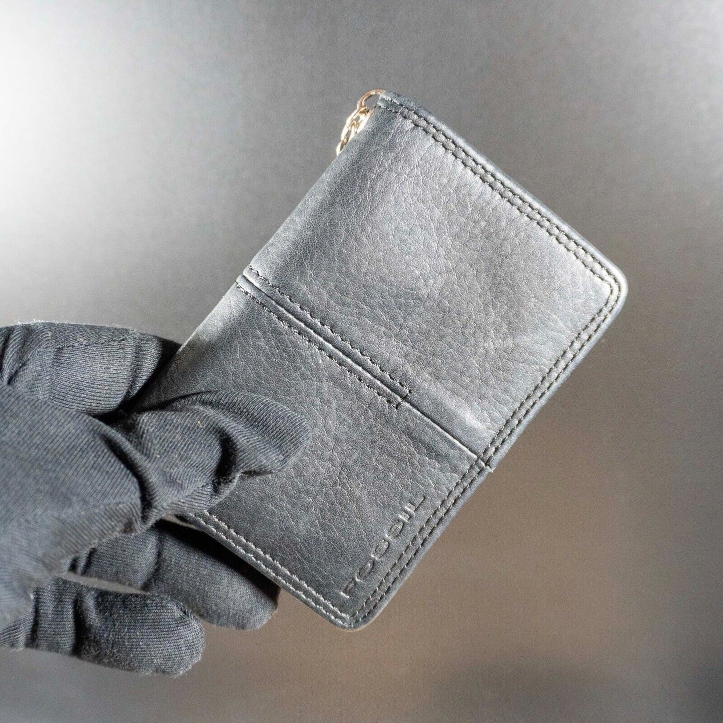 Fossil Mens Bifold Mini Wallet Leather Card Wallet Holder Black