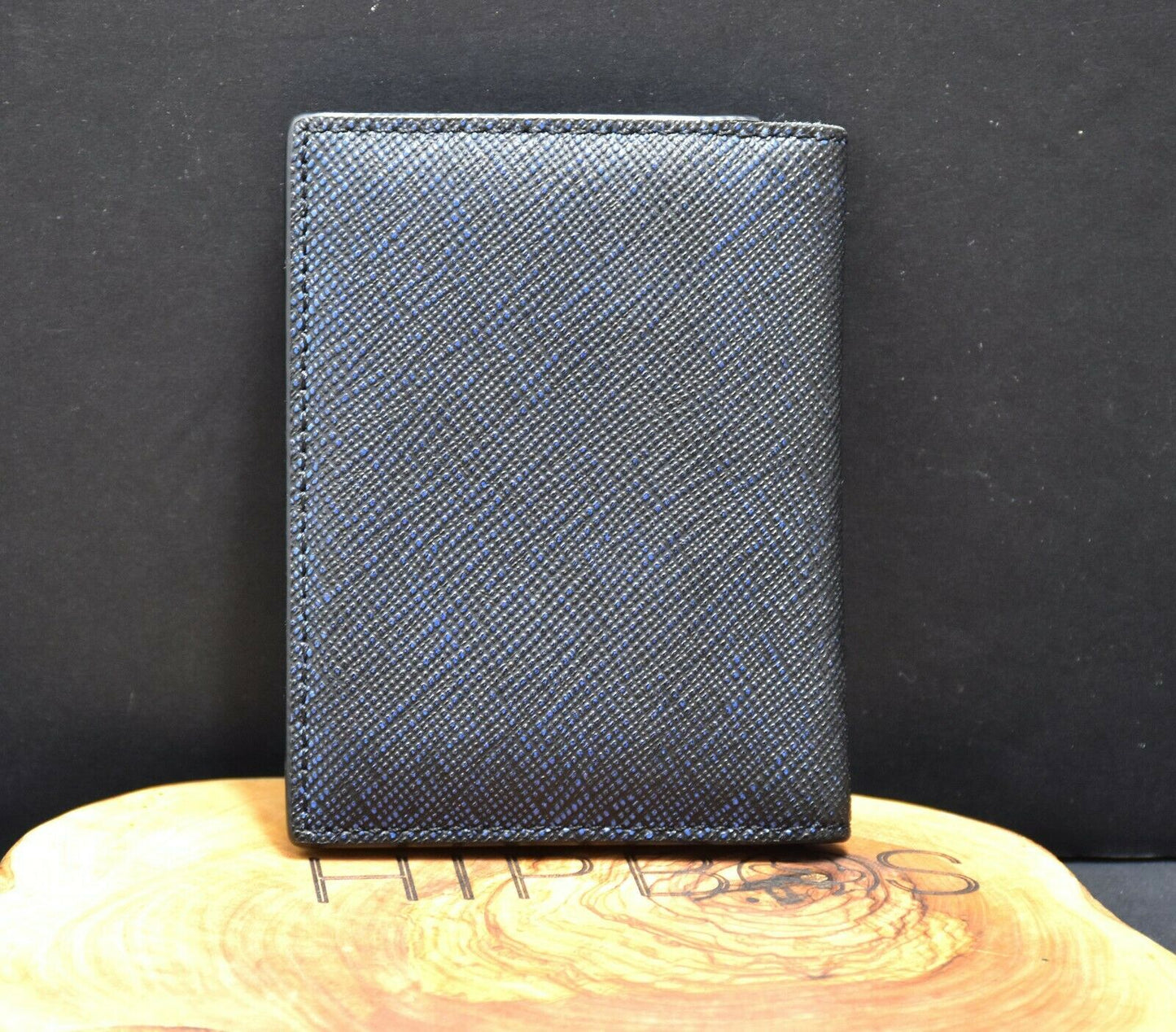 Sandro Leather Bifold Card Holder Embossed Logo Wallet Blue Authentic