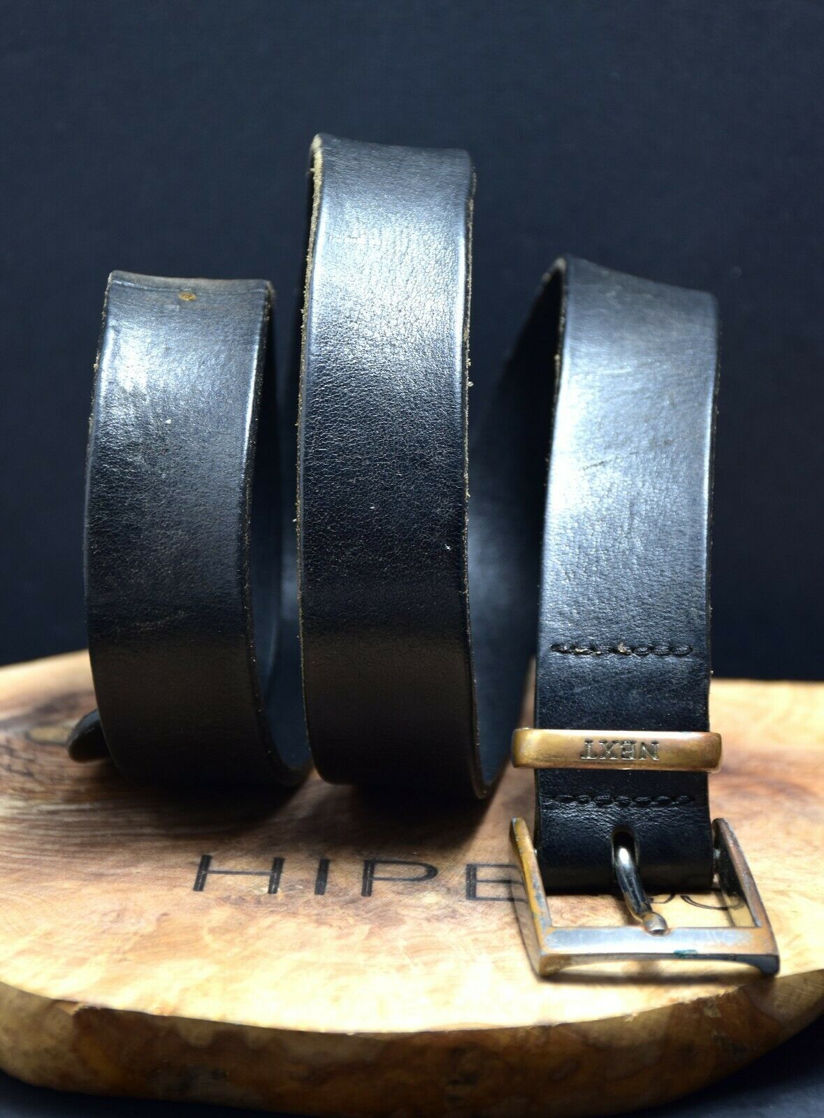 Next Vintage Mens Leather Jeans Classic Belt Black Size M (36") - VintageThing