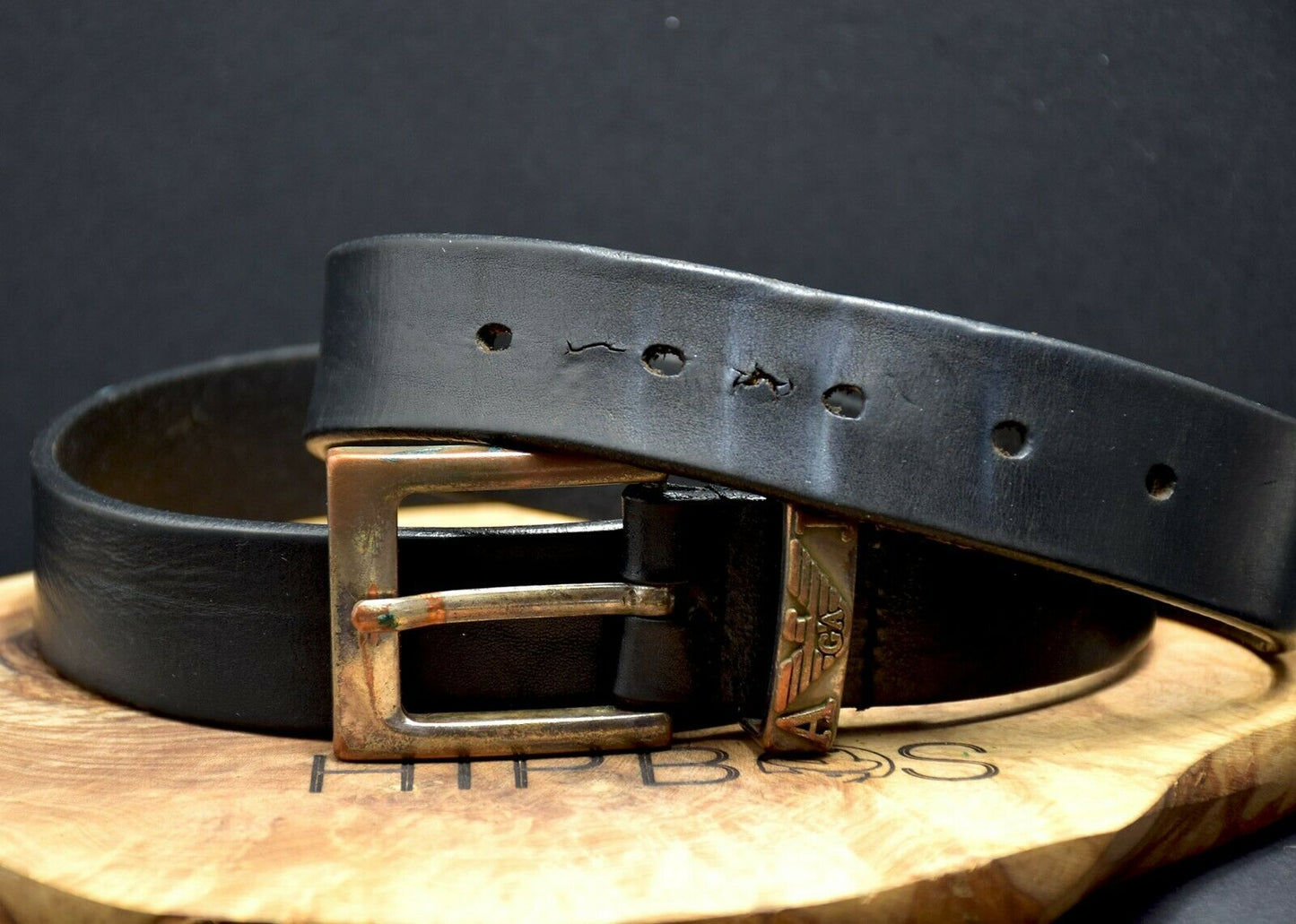 Armani Jeans Vintage Mens Leather Belt Black Size 34 - VintageThing