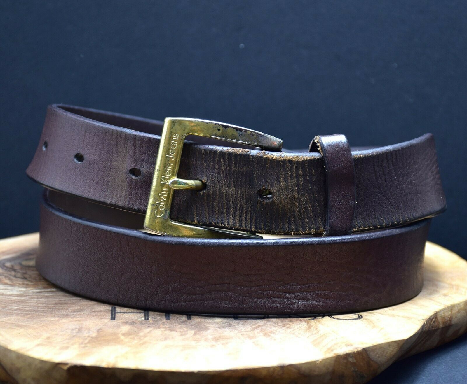 Calvin Klein Vintage Mens Leather Belt Brown Size 36 - VintageThing