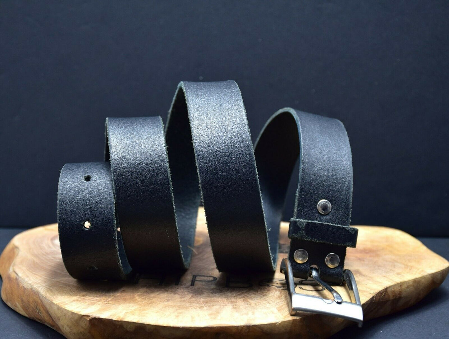 Vintage Handmade Mens Leather Jeans Belt Black Size 34 - VintageThing