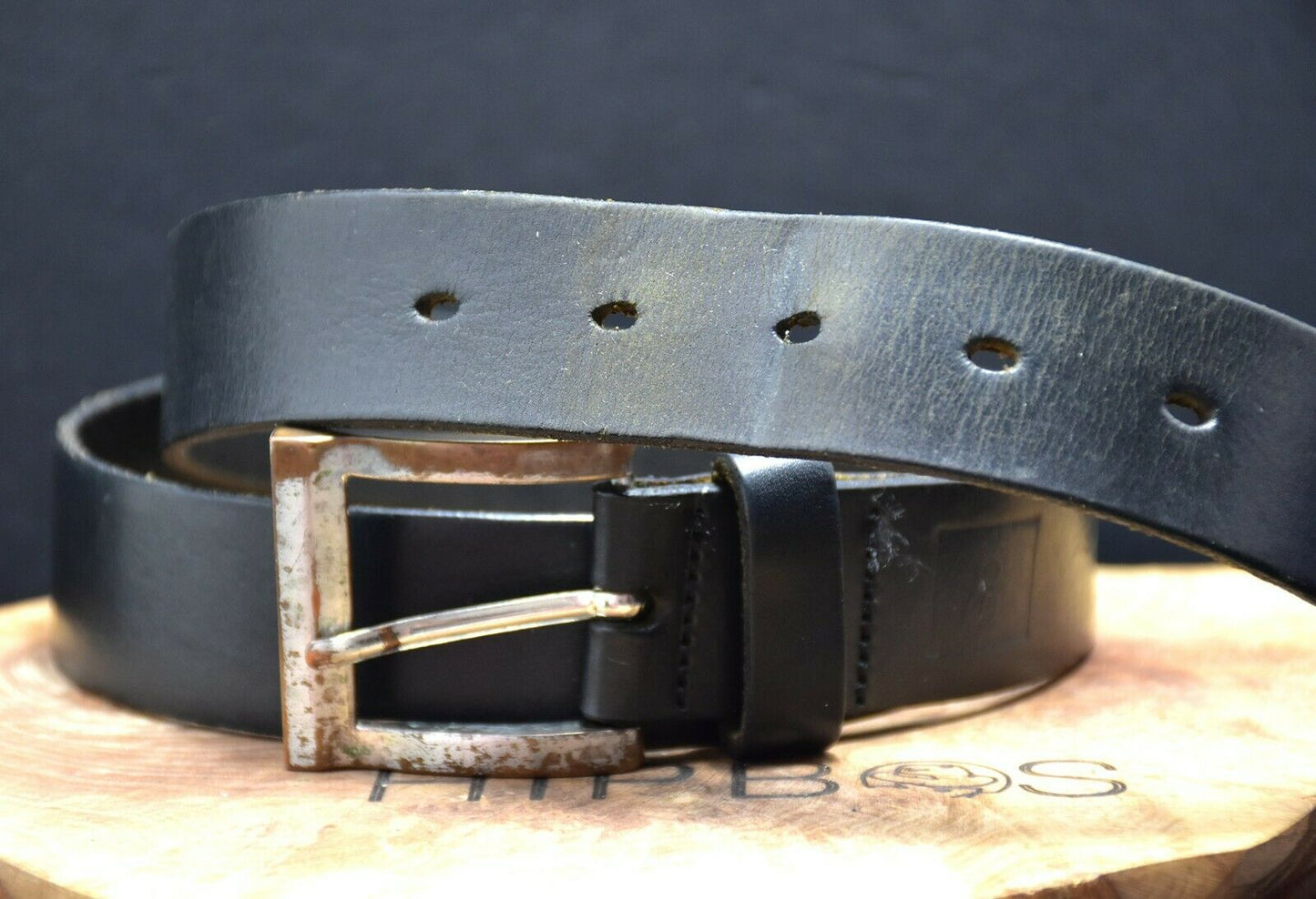 Marks and Spencer M&S Vintage Mens Leather Jeans Belt Black Size 36-38 - VintageThing