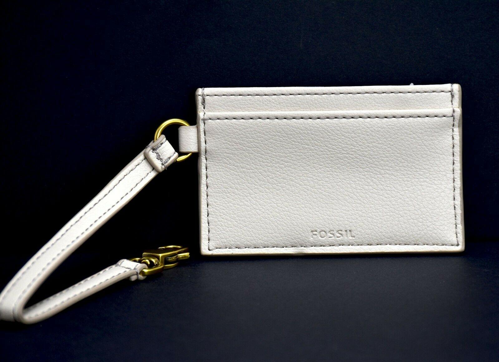 Fossil Womens Leather Card Case Wristlet Wallet Winter White - HipBos