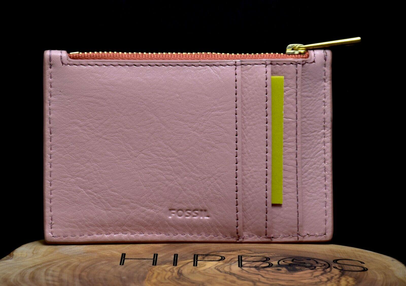 Fossil Womens Leather Shelby Zip Coin Wallet Purse Cherry Blossom - HipBos