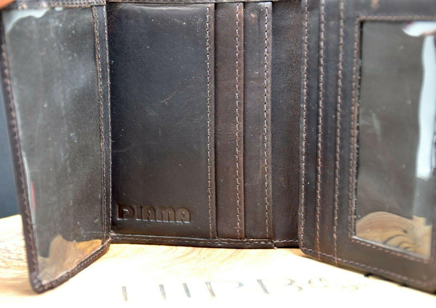 Diama Mens Spanish Leather Bifold Card ID Wallet Brown - HipBos