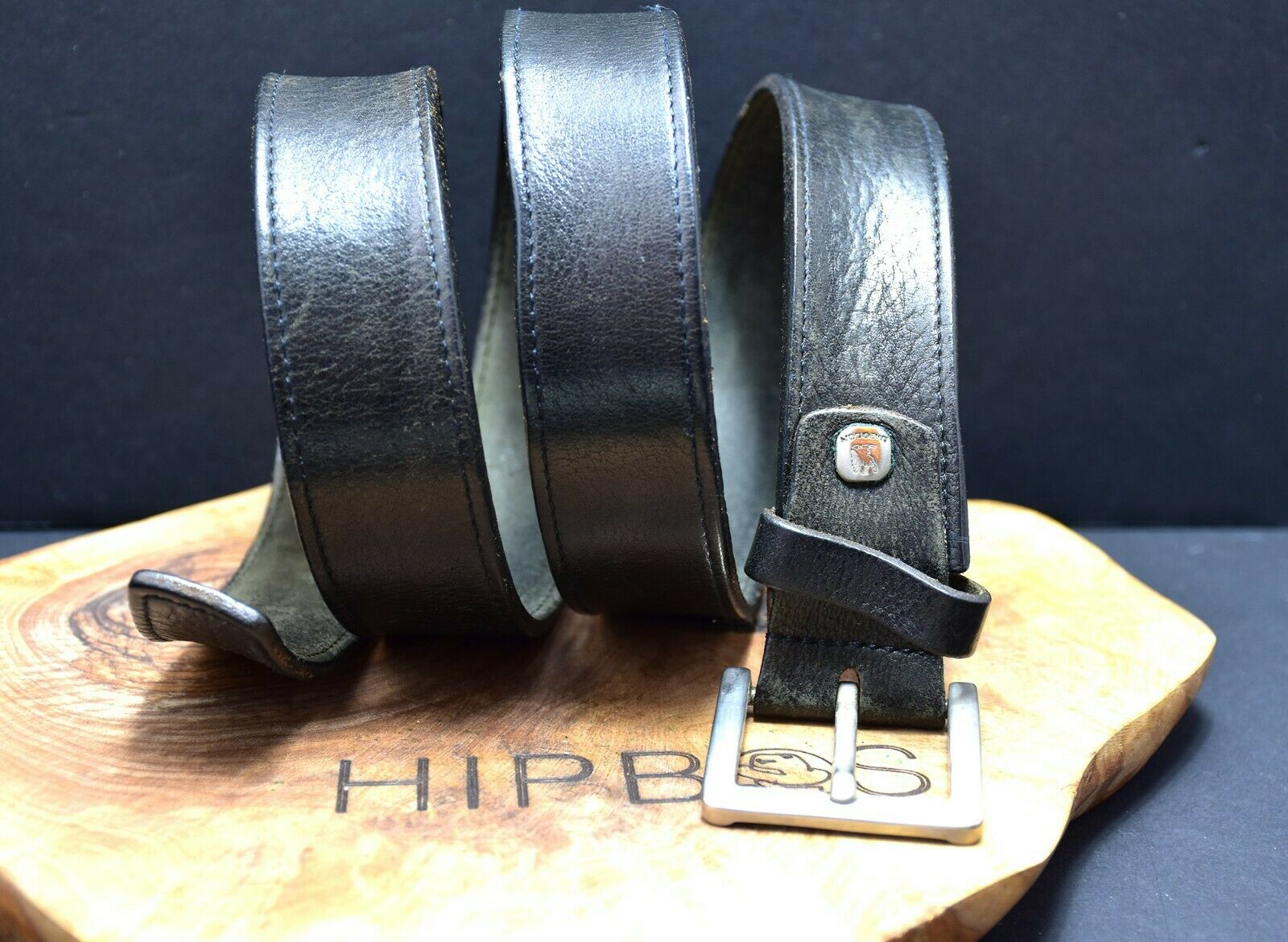 Vintage Mens Leather Jeans Belt Black Size 36 - VintageThing