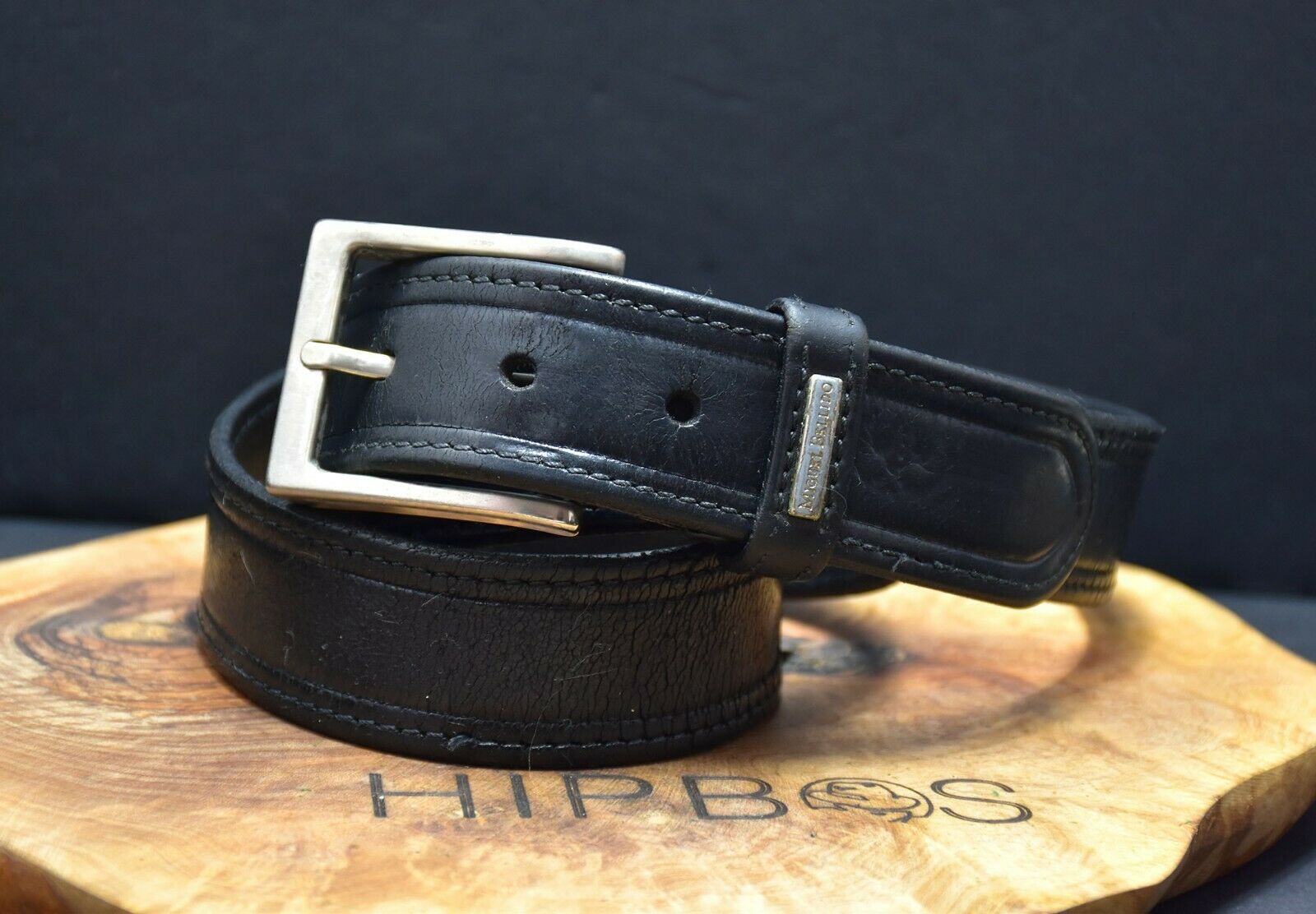 Miguel Bellido Vintage Mens Classic Leather Belt Black Size 38 - VintageThing