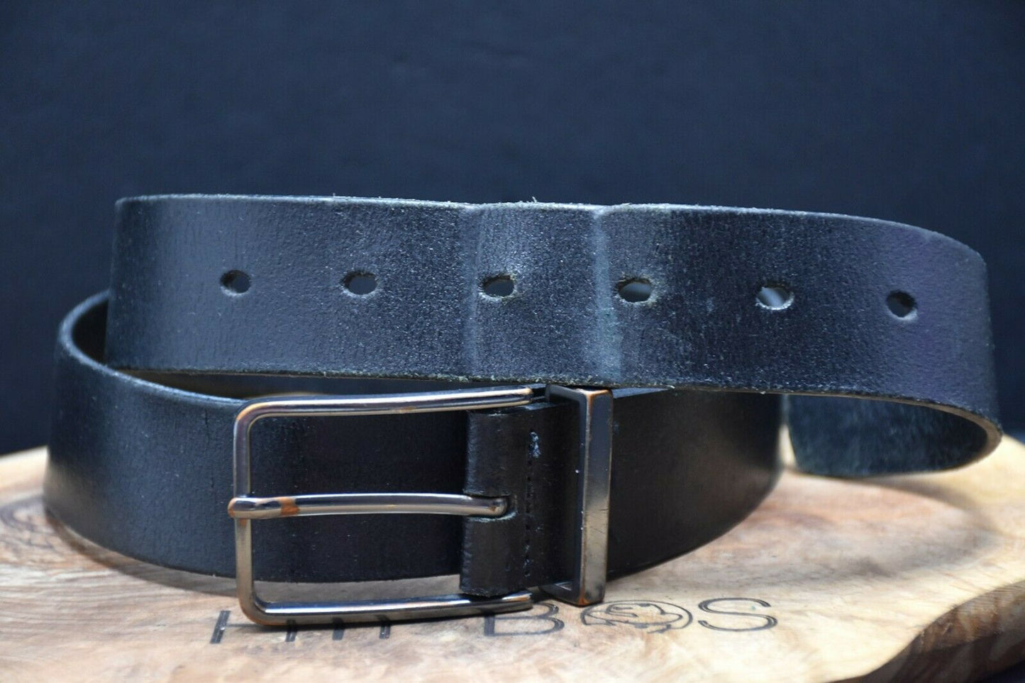 Marks and Spencer M&S Vintage Mens Leather Jeans Belt Black Size 34-36 - VintageThing