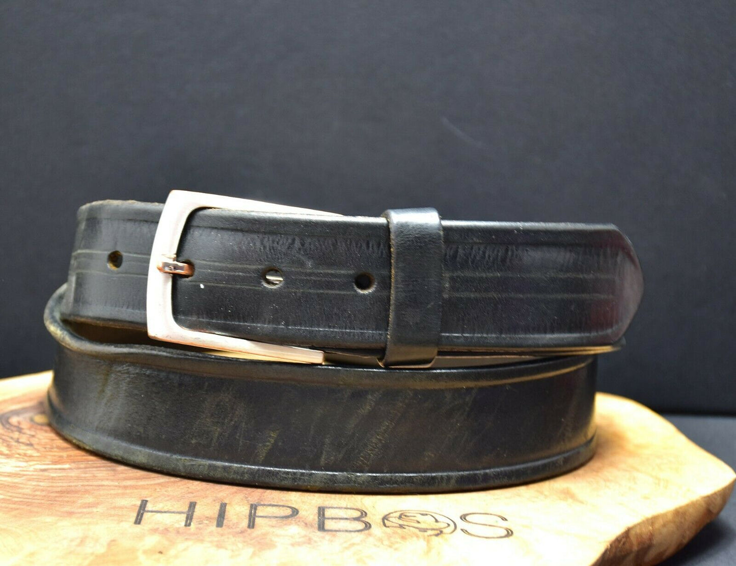 Vintage Mens Leather Jeans Belt Black Size 34 - VintageThing