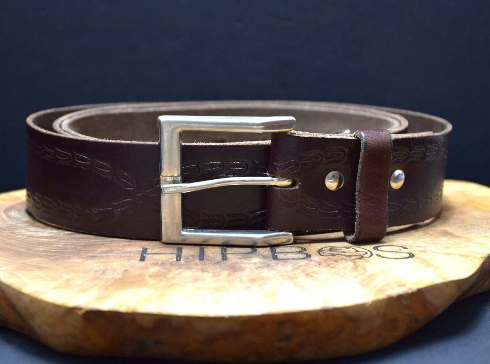 Vintage Mens Leather Jeans Belt Brown Size 44 - VintageThing