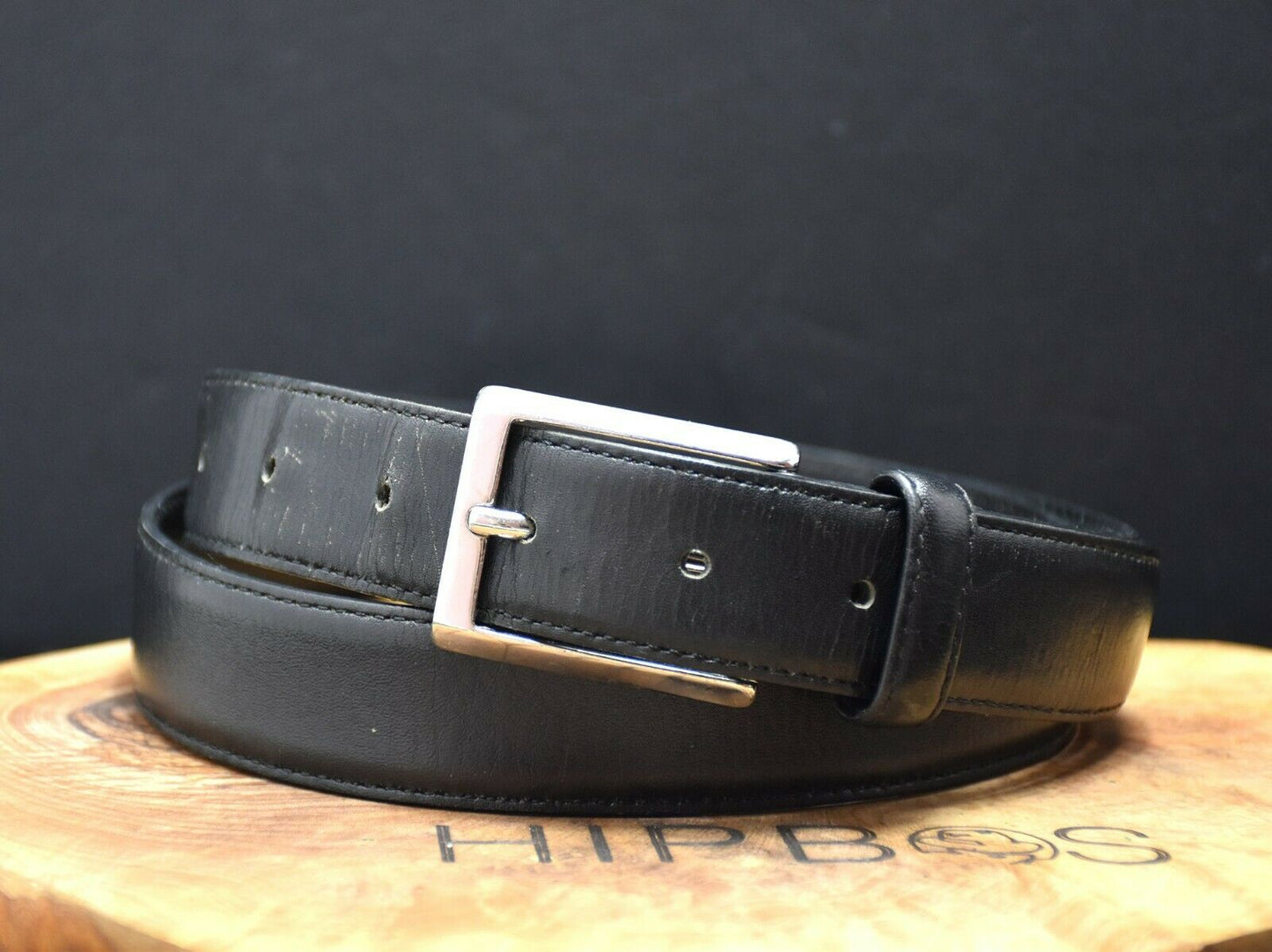 Vintage Mens Leather Jeans Belt Black Size 34 - VintageThing