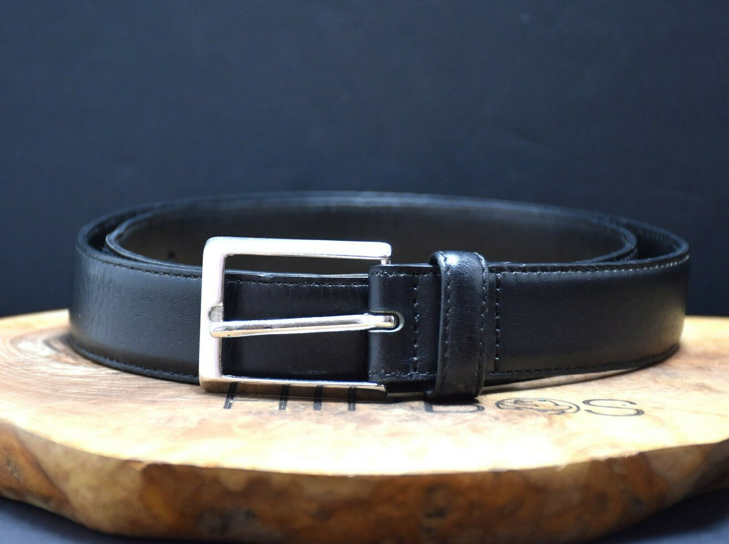 Vintage Mens Leather Jeans Belt Black Size 34 - VintageThing