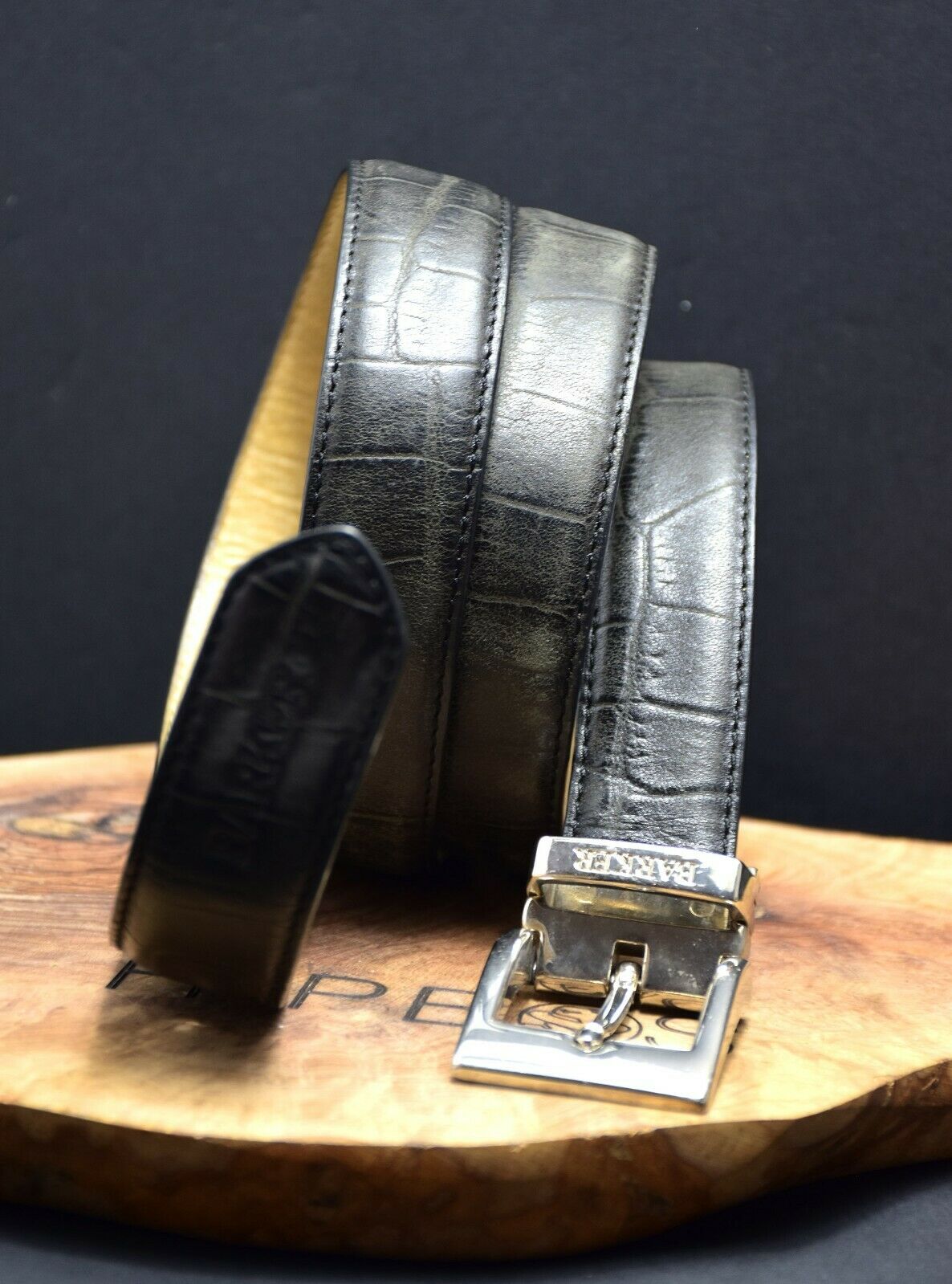 Barker Vintage Classic Mens Leather Belt Black Size L - VintageThing