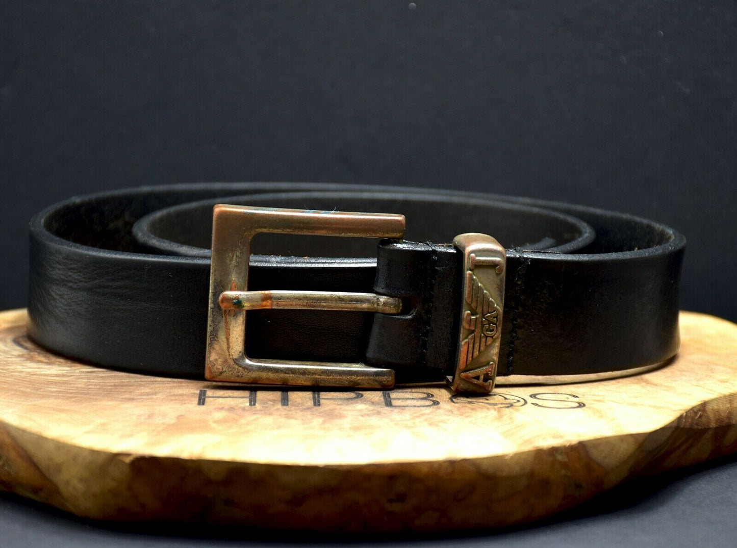 Armani Jeans Vintage Mens Leather Belt Black Size 34 - VintageThing