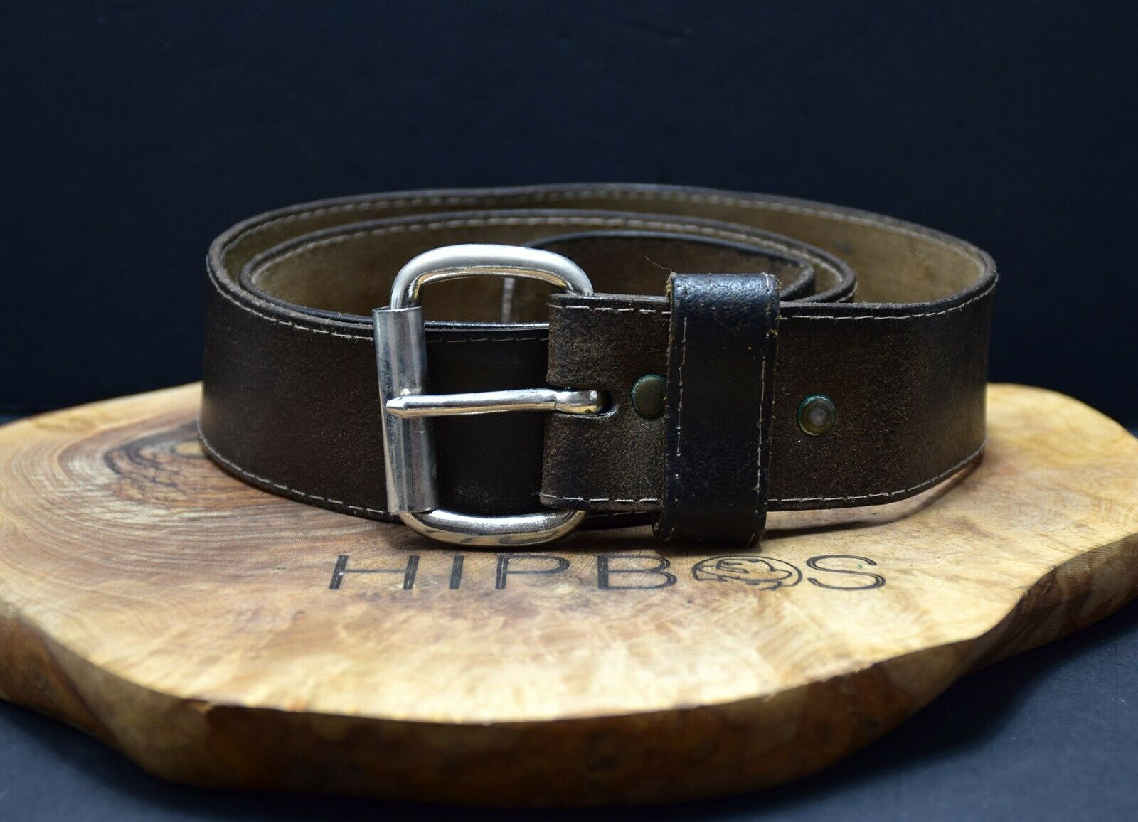 Vintage Mens Leather Jeans Belt Black Brown Size 34 - VintageThing