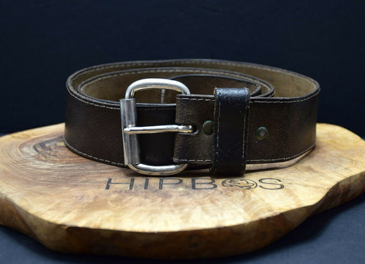 Vintage Mens Leather Jeans Belt Black Brown Size 34 - VintageThing