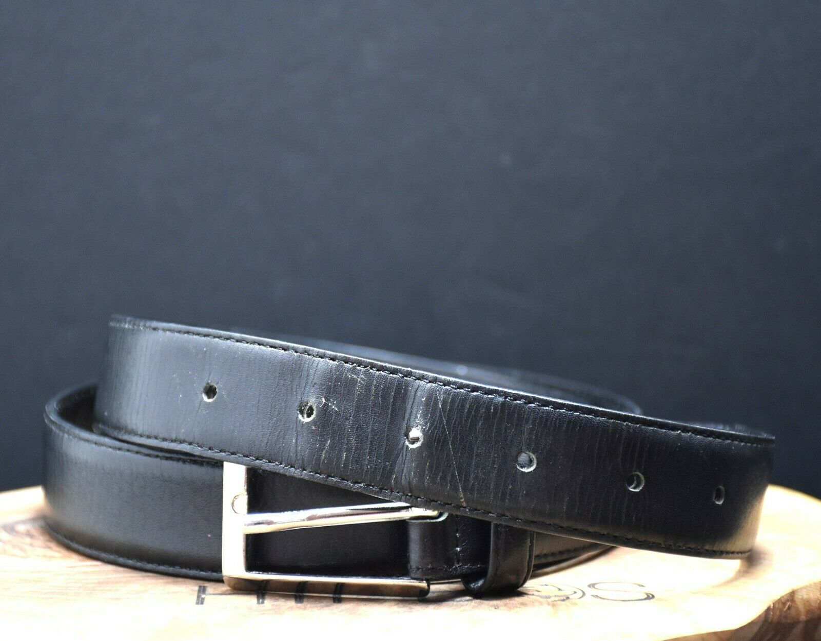 Vintage Mens Leather Jeans Belt Black Size 34 - VintageThing