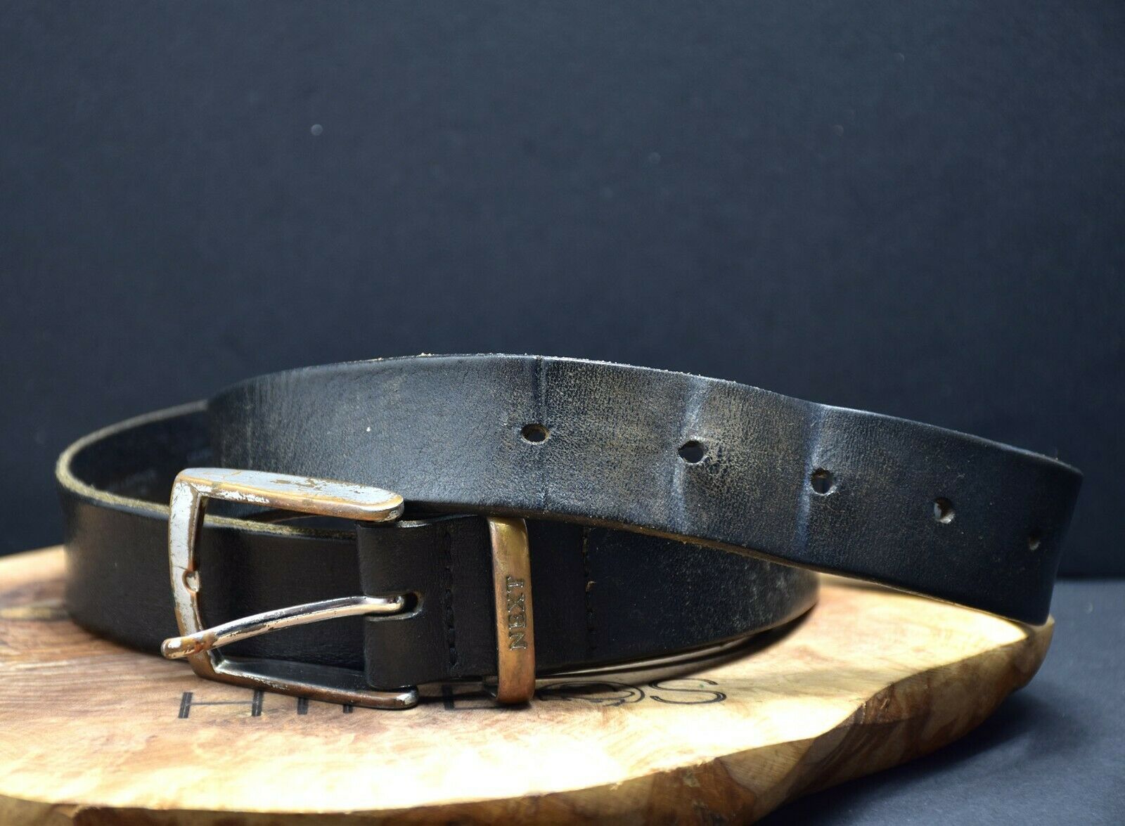 Next Vintage Mens Leather Jeans Classic Belt Black Size M (36") - VintageThing