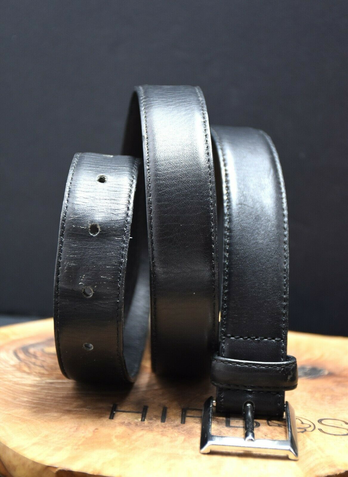 Vintage Mens Leather Jeans Belt Black Size 34 - VintageThing