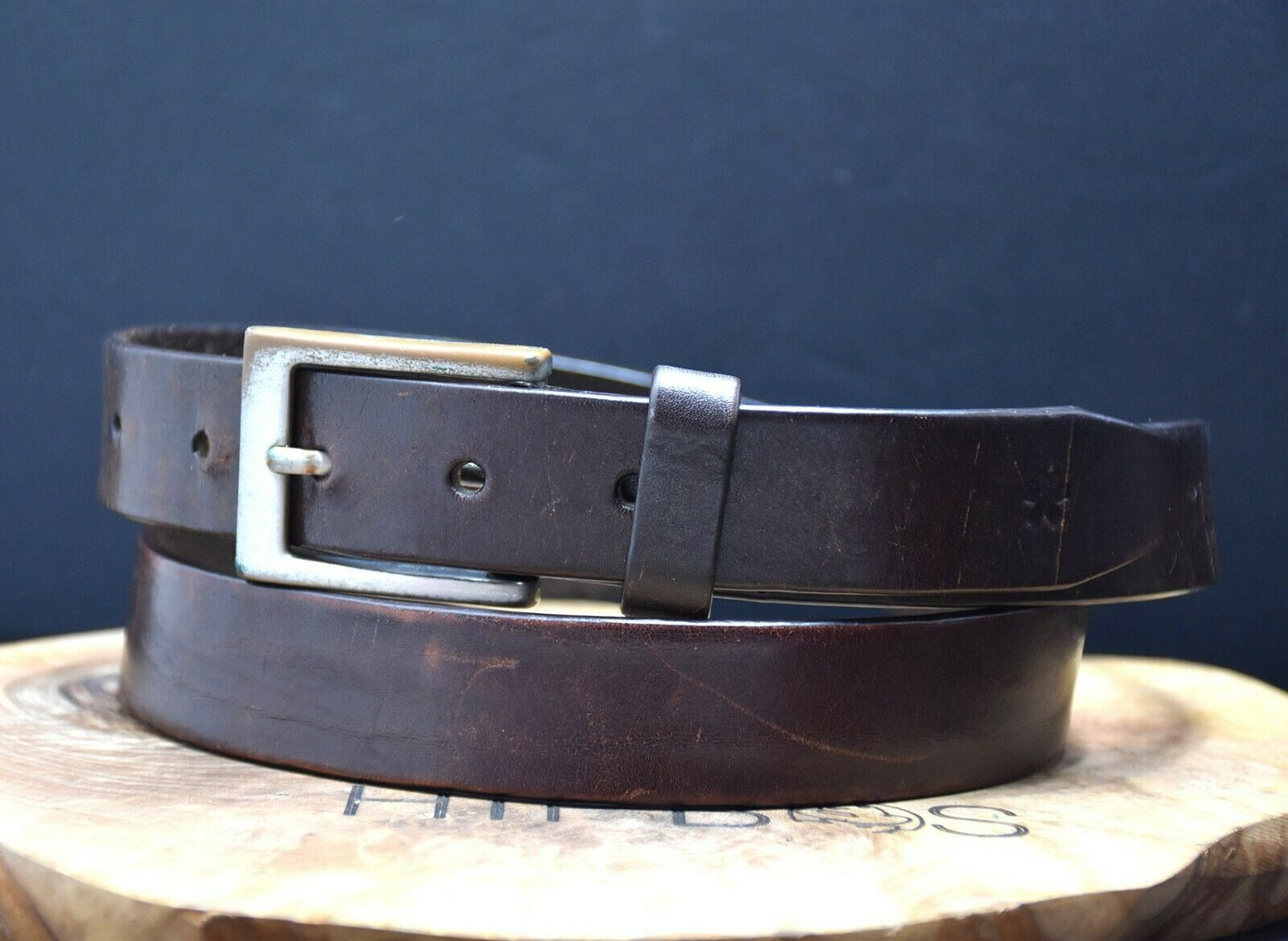 Vintage Classic Mens Leather Jeans Belt Brown Size 36 - VintageThing