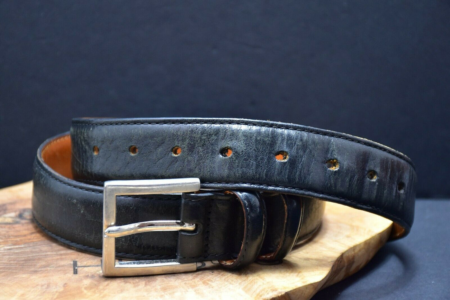 Marks and Spencer M&S Vintage Blue Harbour Mens Leather Jeans Belt Black Size 34 - VintageThing