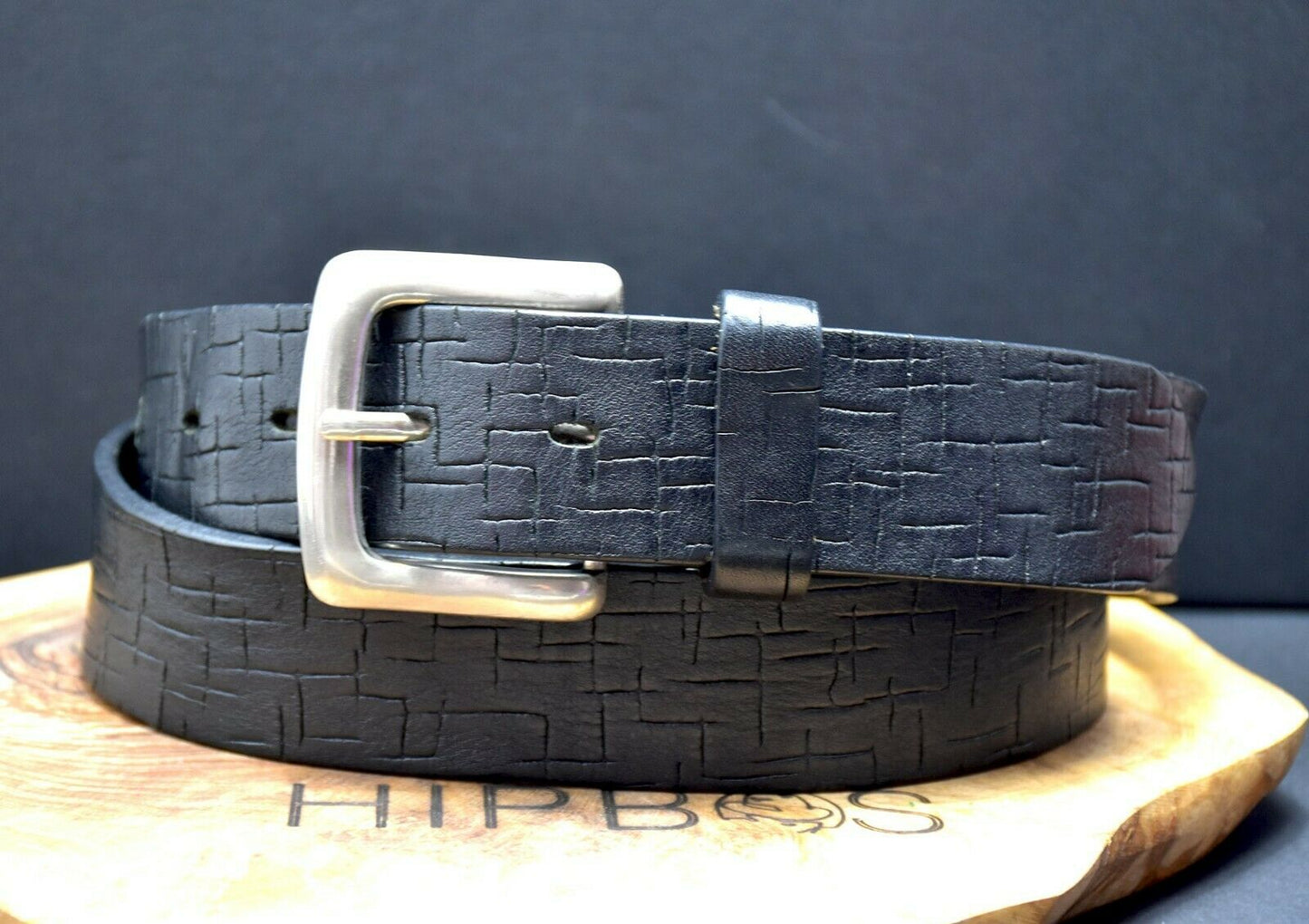 Vintage Mens Leather Jeans Belt Black Size 36 - VintageThing