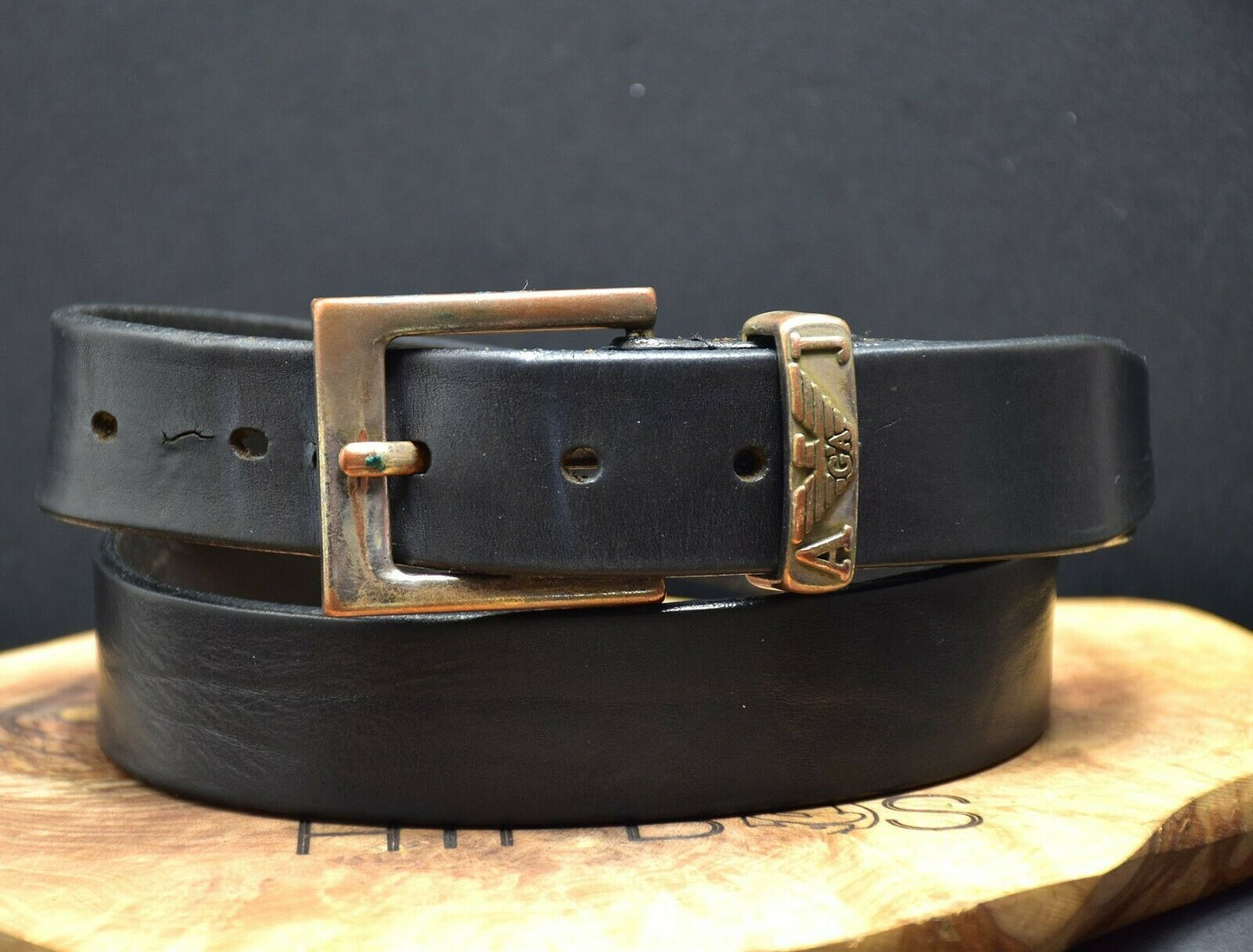 Armani Jeans Vintage Mens Leather Belt Black Size 34 - VintageThing