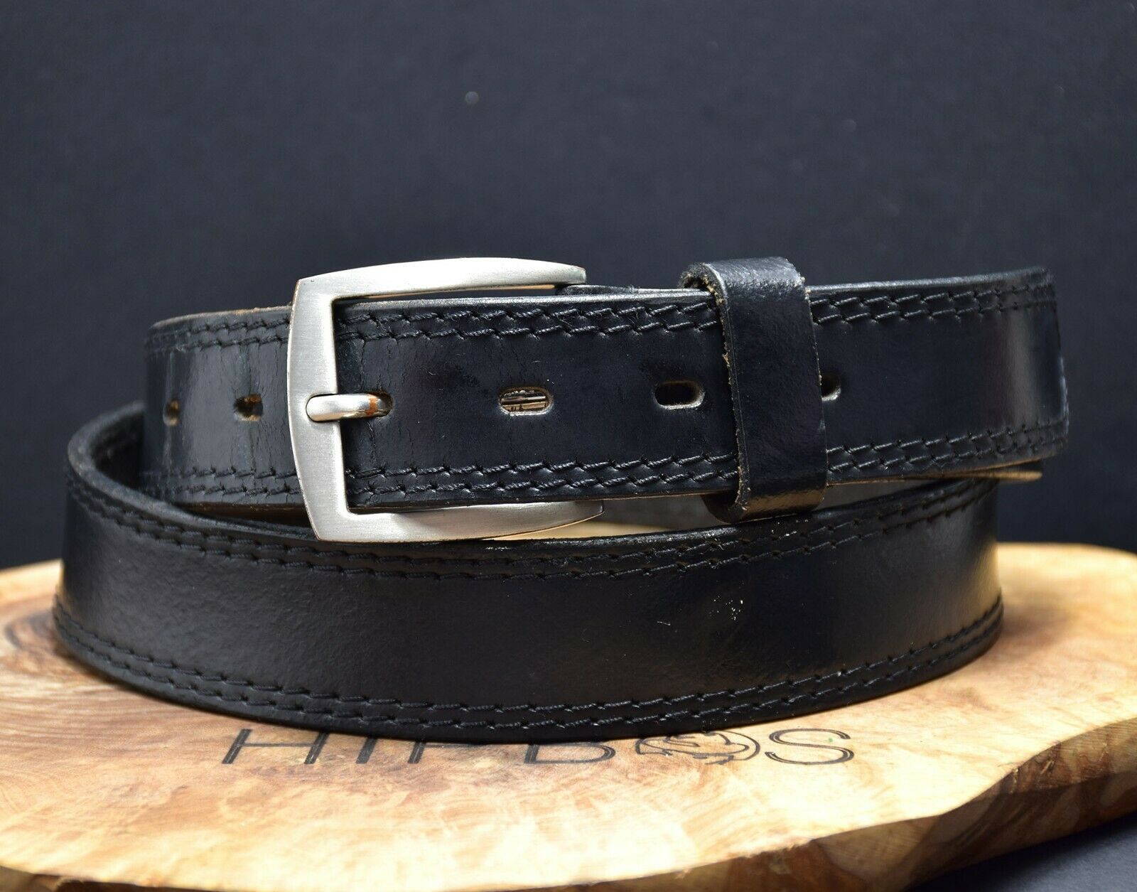 Vintage Mens Leather Jeans Belt Black Size 36 - VintageThing