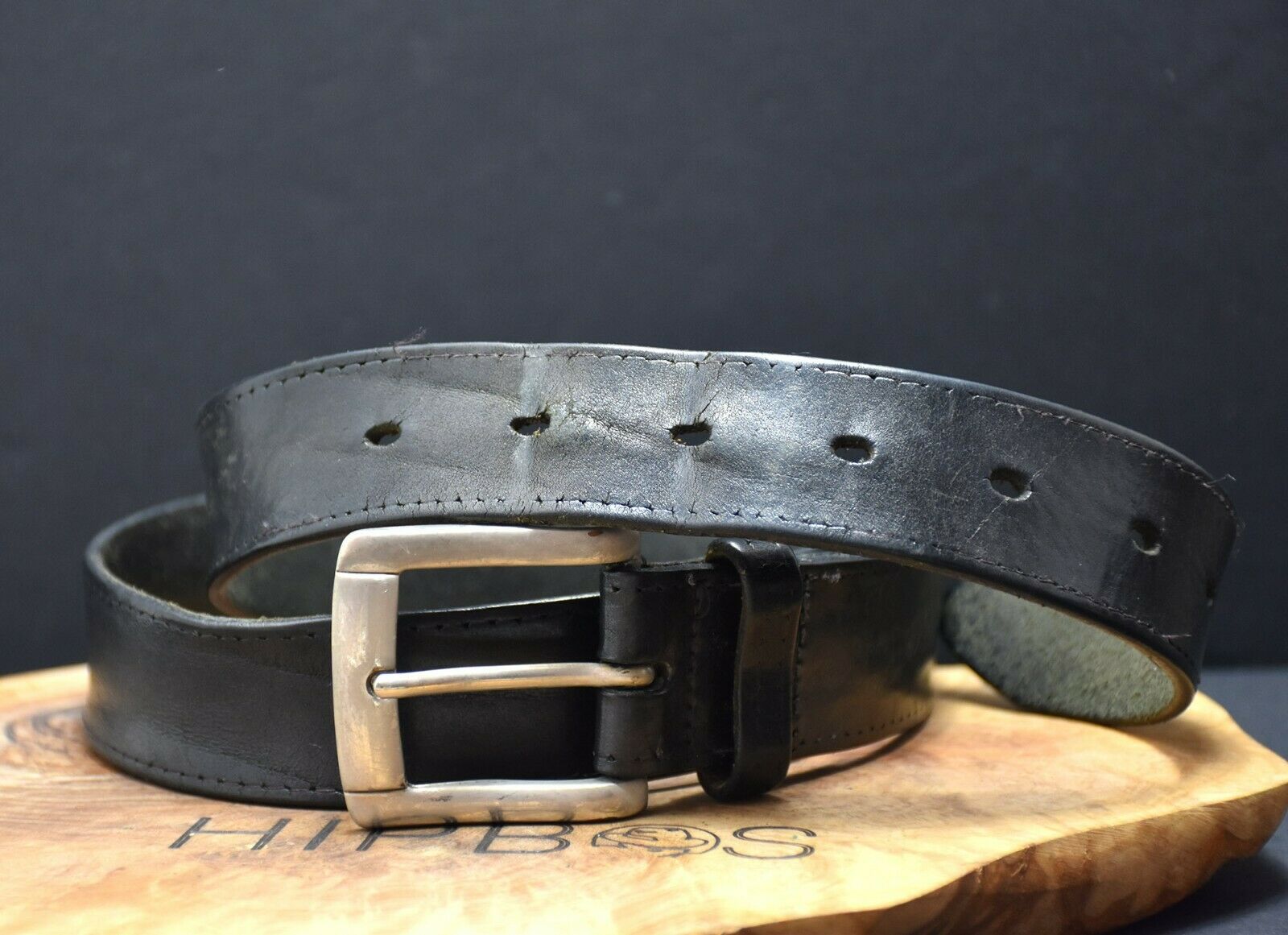 Vintage Mens Leather Jeans Belt Black Size 32 - VintageThing