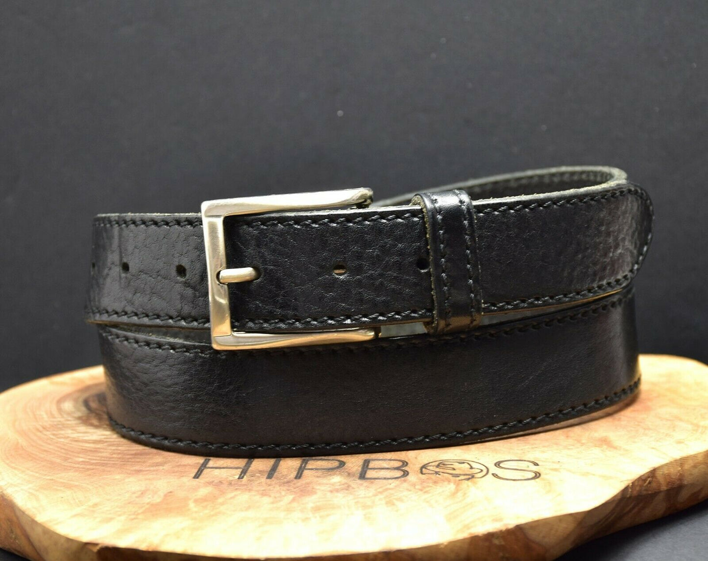 Vintage Italian Mens Leather Jeans Belt Black Size 36 - VintageThing