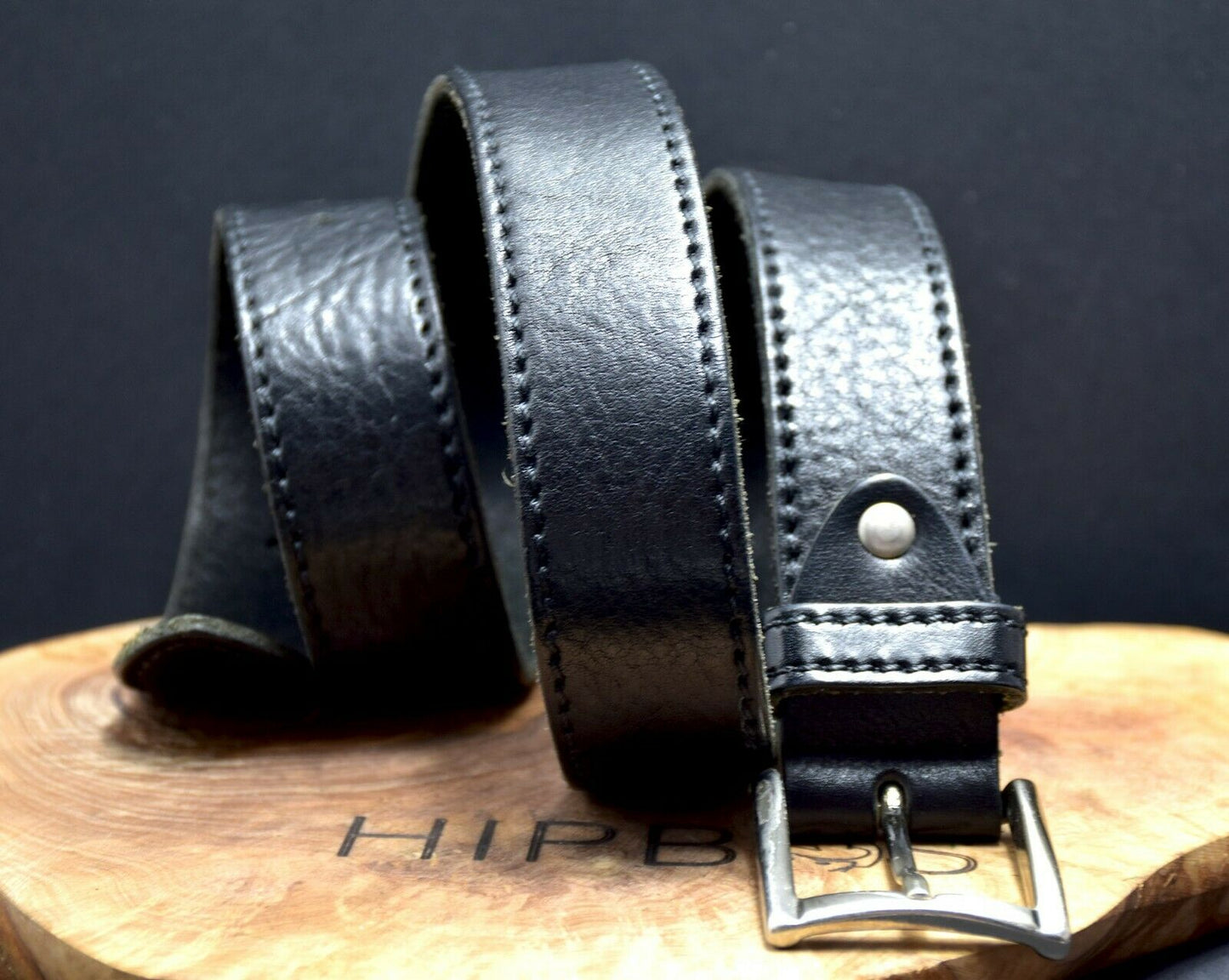 Vintage Italian Mens Leather Jeans Belt Black Size 36 - VintageThing