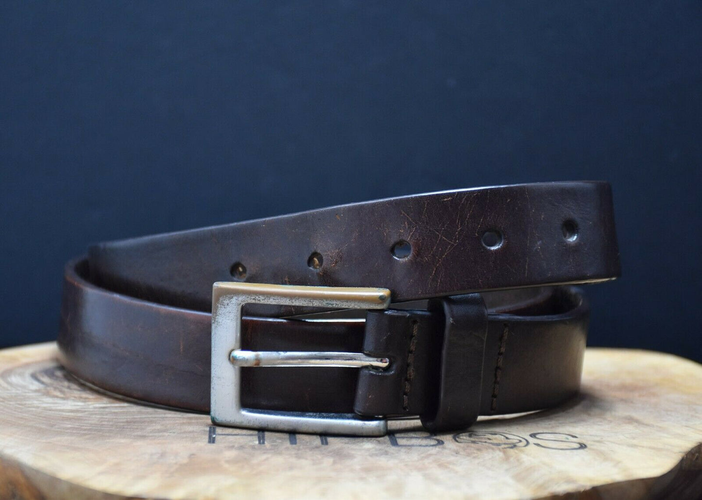 Vintage Classic Mens Leather Jeans Belt Brown Size 36 - VintageThing