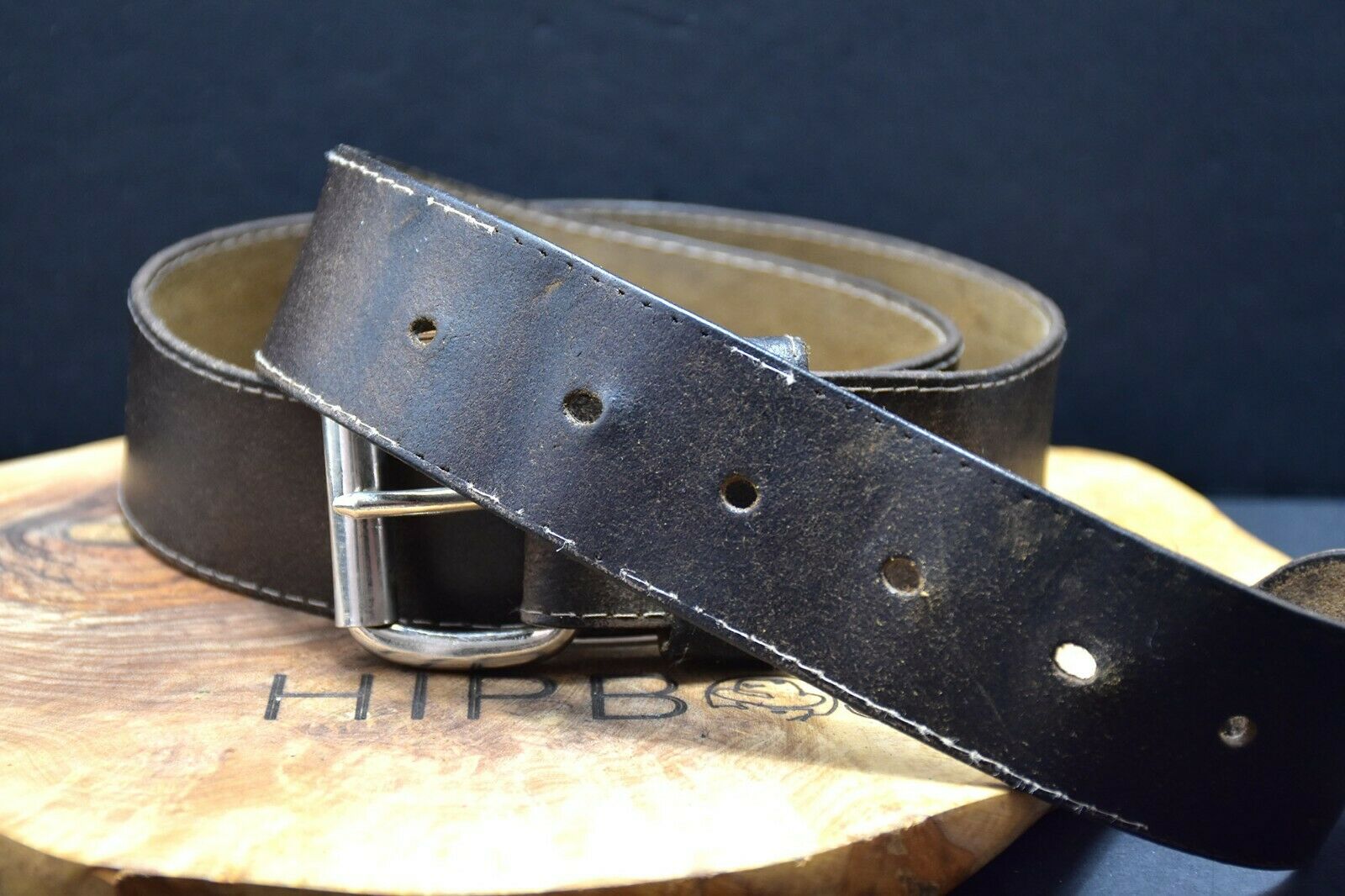 Vintage Mens Leather Jeans Belt Black Brown Size 34 - VintageThing