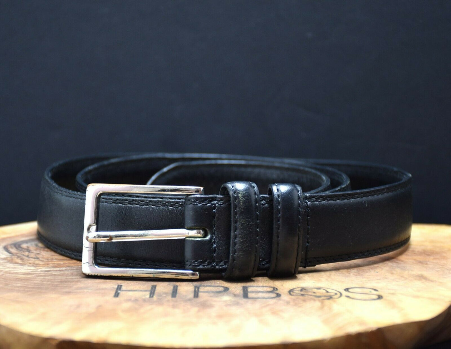 Vintage Mens Leather Jeans Belt Black Size 34 - VintageThing